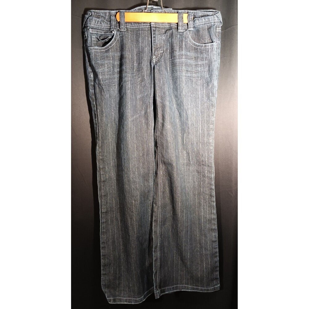 Bongo Womens Juniors Size 15 Wide Leg Dark Wash Denim Jeans Glitter Stripes